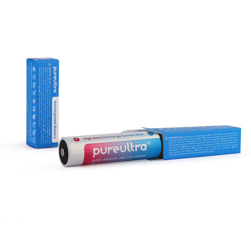 PureUltra IMR21700 4000mAh 3.7V 20A without PCB flat top Lithium-ion rechargeable battery